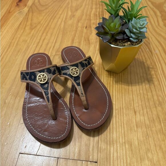 Tory Burch Cameron Thong Wedge Sandals Snakeskin-Embossed Women's Size US 5.5M - Picture 1 of 12